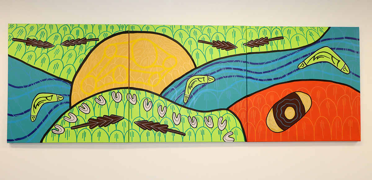 Artwork ‘Munjoorum’ by local Aboriginal artist, Ma’sud Ghungarie Sanders