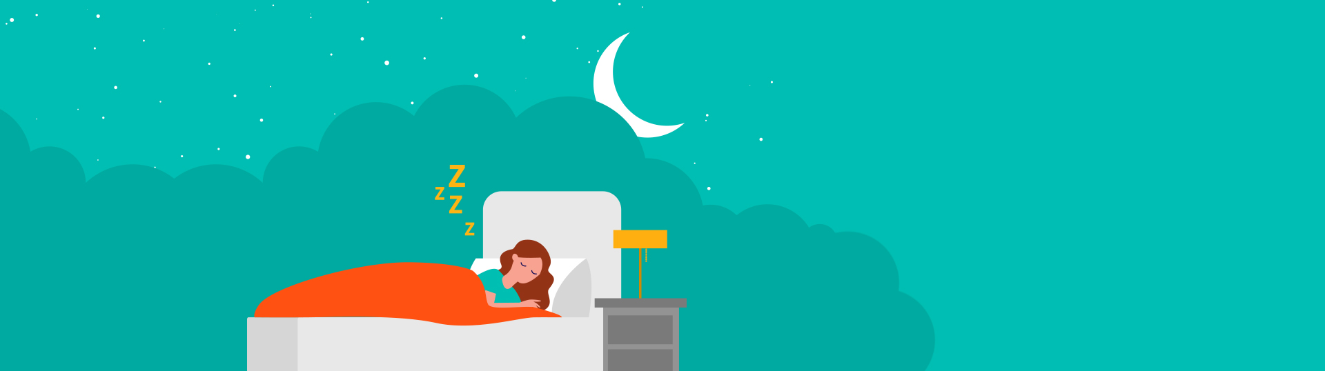 Illustration of a person sleeping in a bed.