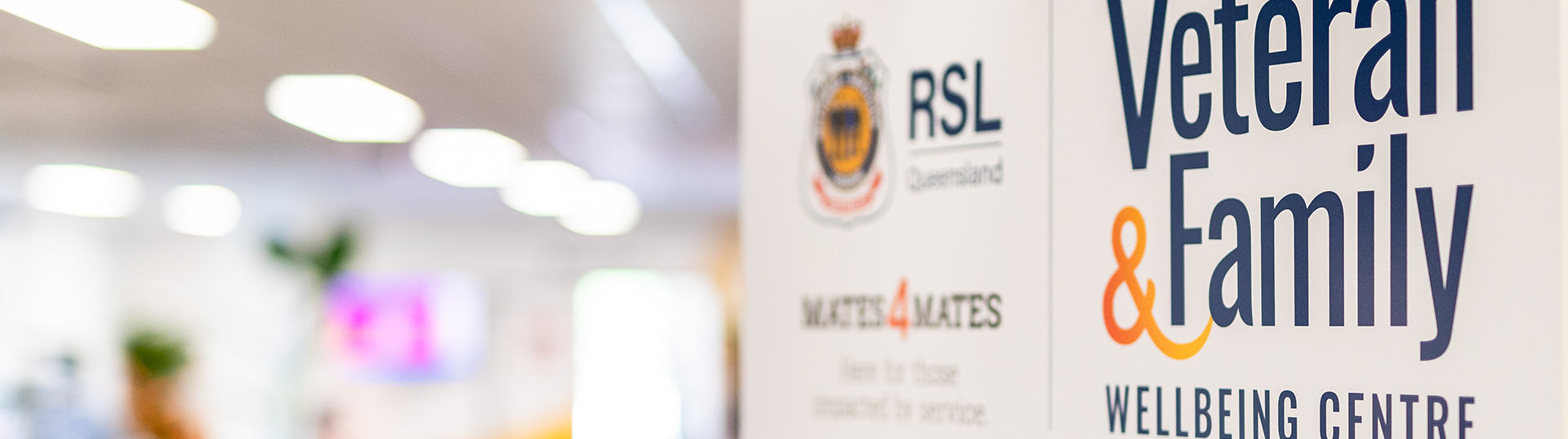 Veteran and Family Wellbeing Centre logo on the wall at the centre in Stafford.